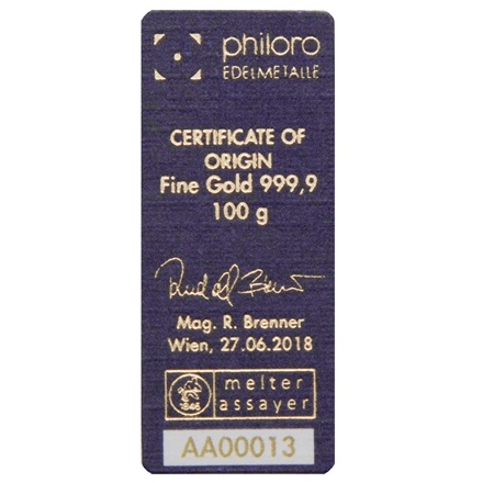 Gold bar 100 g cast - philoro